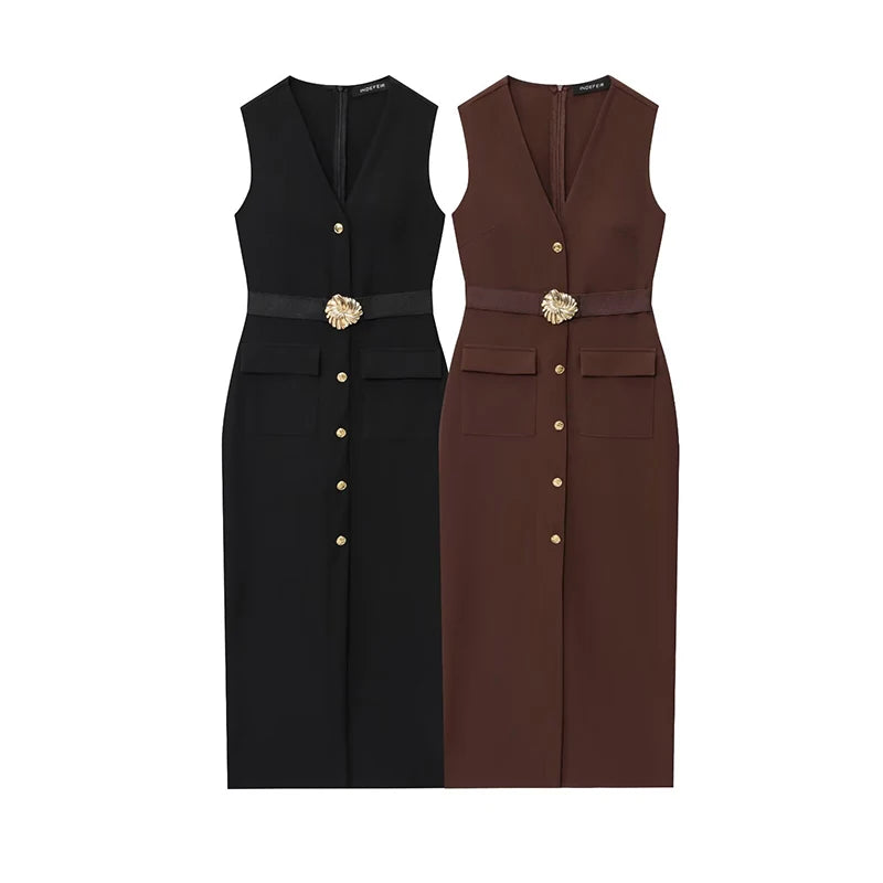 Elara Belted Midi Dress