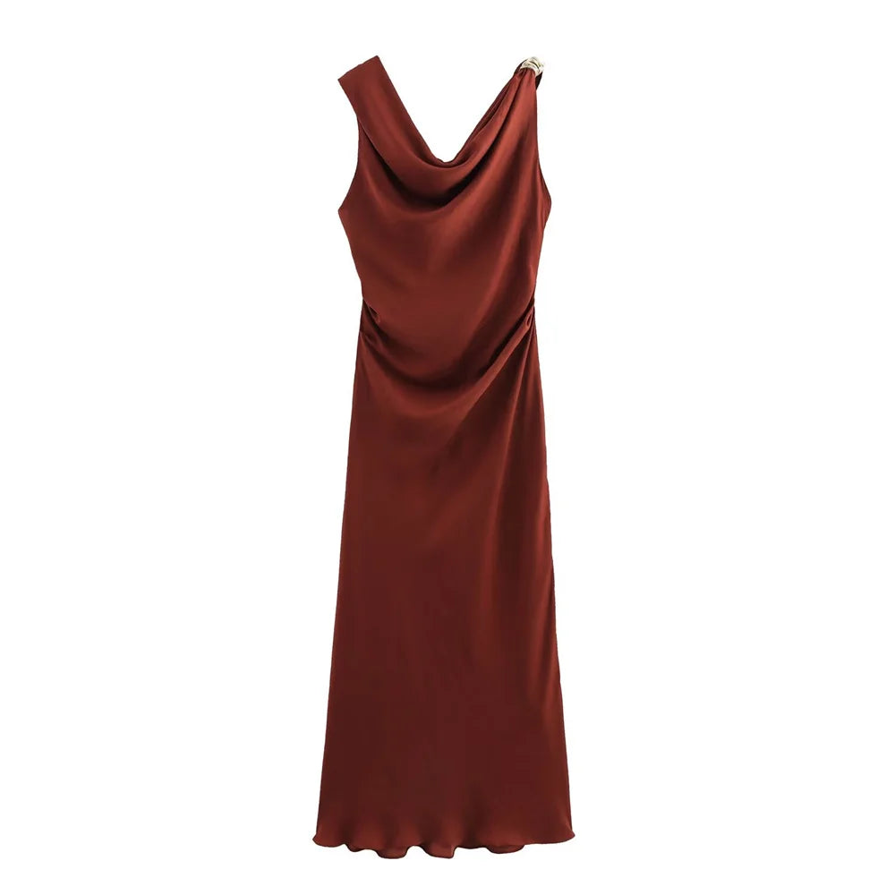 Selene Cowl-Neck Ruched Midi Dress