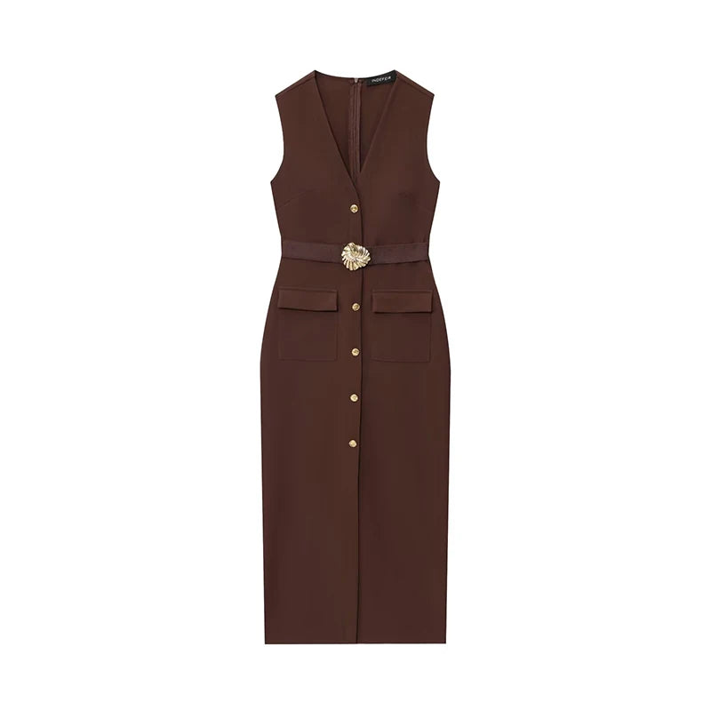 Elara Belted Midi Dress
