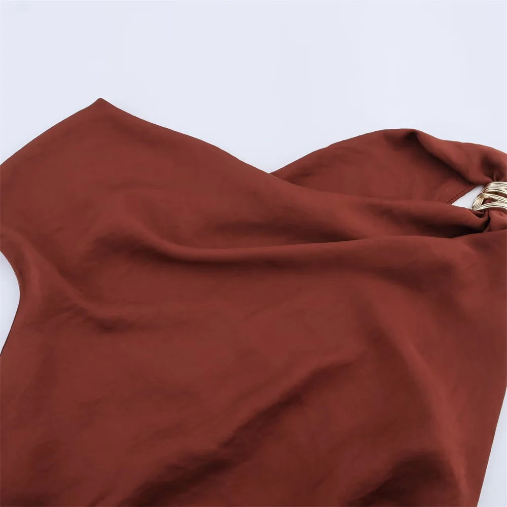 Selene Cowl-Neck Ruched Midi Dress