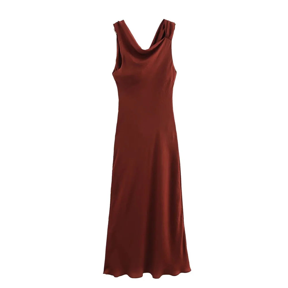 Selene Cowl-Neck Ruched Midi Dress